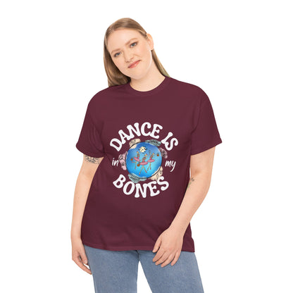 “Dance Is in My Bones” Halloween Dance T-Shirt with Dancing Skeletons Graphic - Unisex Heavy Cotton Tee
