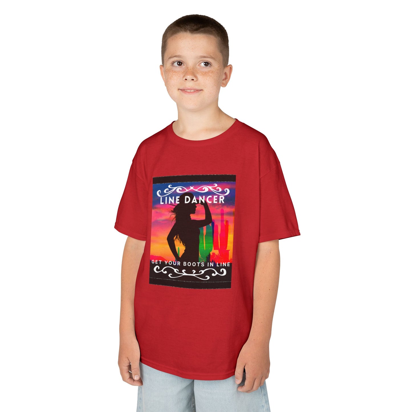 "Line Dancer – Get Your Boots in Line" Youth Short Sleeve Tee – Western-Inspired Country Dance Shirt for Kids