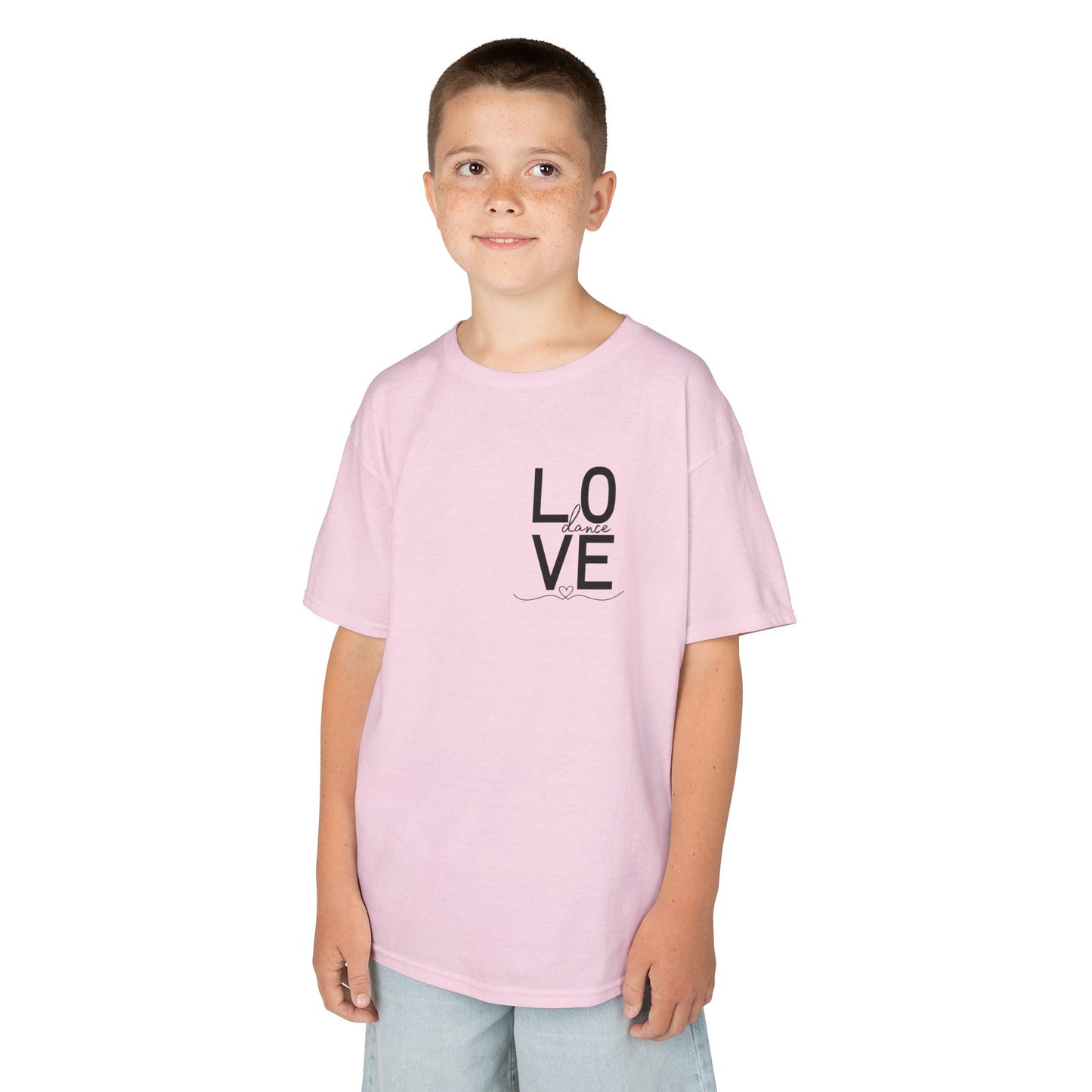 "LOVE Dance" Youth Short Sleeve Tee – Script Letter Graphic Dance Lover T-Shirt