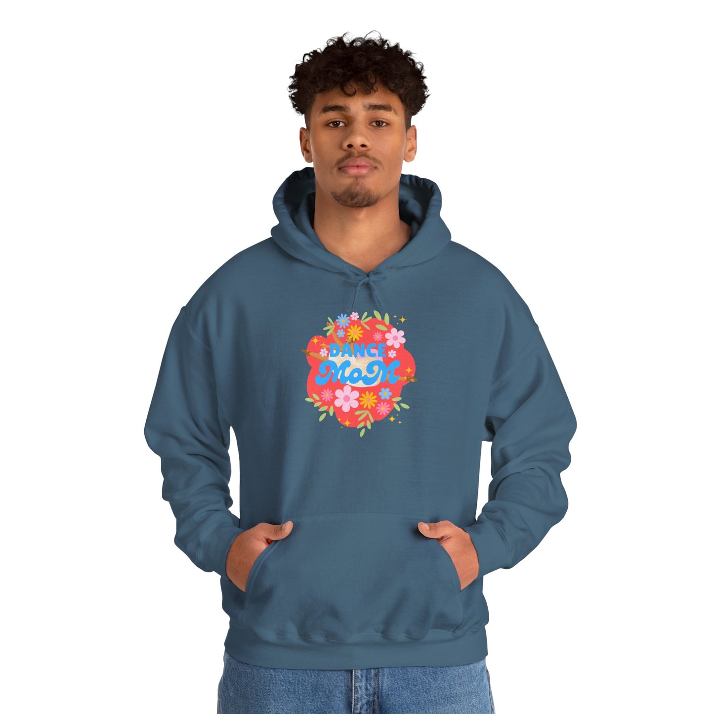 "Dance Mom" Superhero Hoodie – Floral Front Graphic & Fun Back Design | Unisex Hooded Sweatshirt for Proud Dance Parents