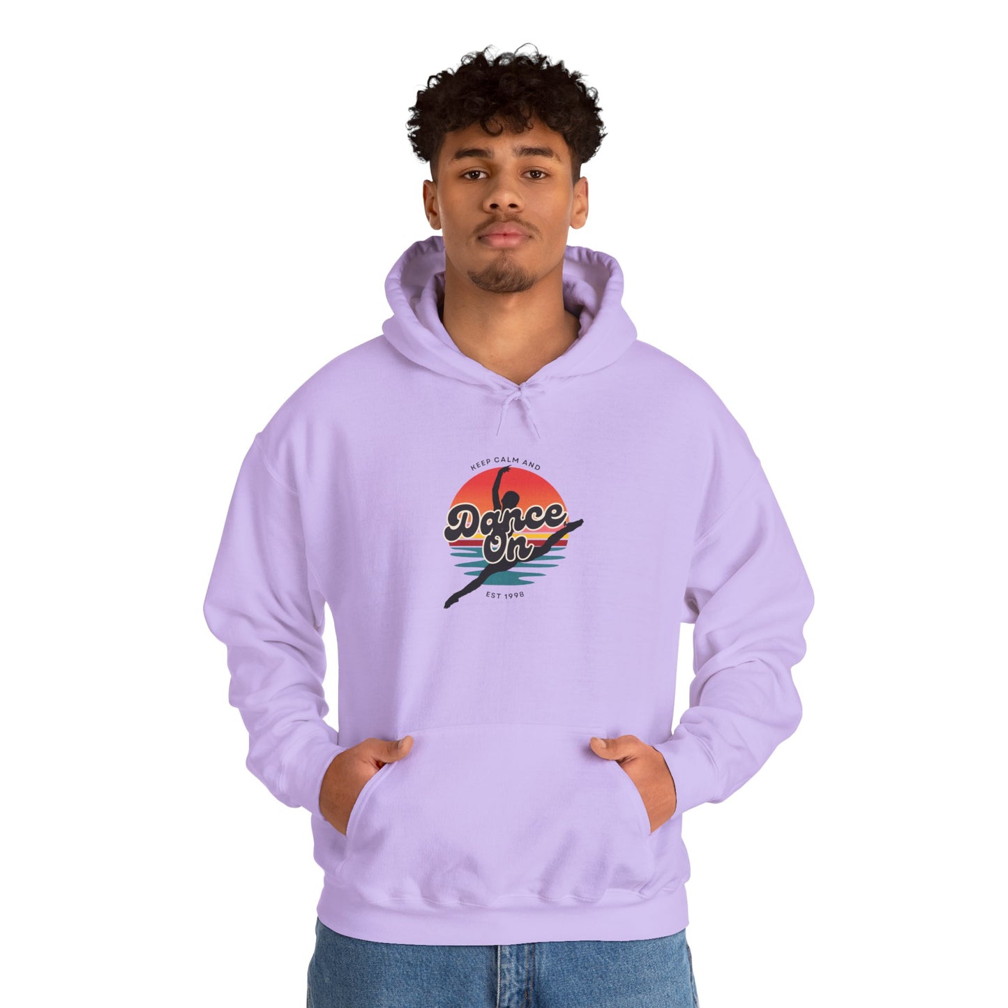 “Keep Calm and Dance On” Retro Hoodie – Unisex Dance-Inspired Hooded Sweatshirt for Dancers & Movement Lovers