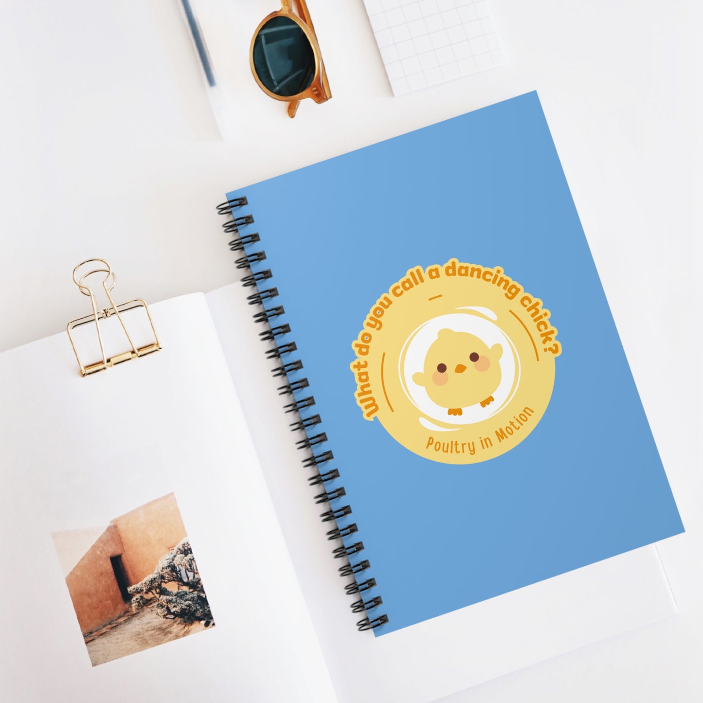 "Poultry in Motion" Spiral Notebook – Funny Dance Pun Journal with Cute Chicken Graphic for Dancers, Writers & Pun Lovers