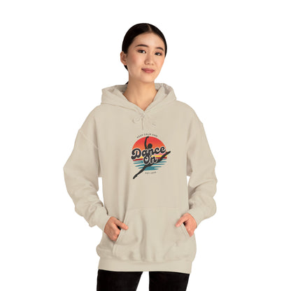“Keep Calm and Dance On” Retro Hoodie – Unisex Dance-Inspired Hooded Sweatshirt for Dancers & Movement Lovers