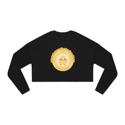 "What do you call a dancing chick? Poultry in Motion" – Women’s Cropped Dance Sweatshirt | Funny Dancing Chick Pullover with Cute Chicken Graphic