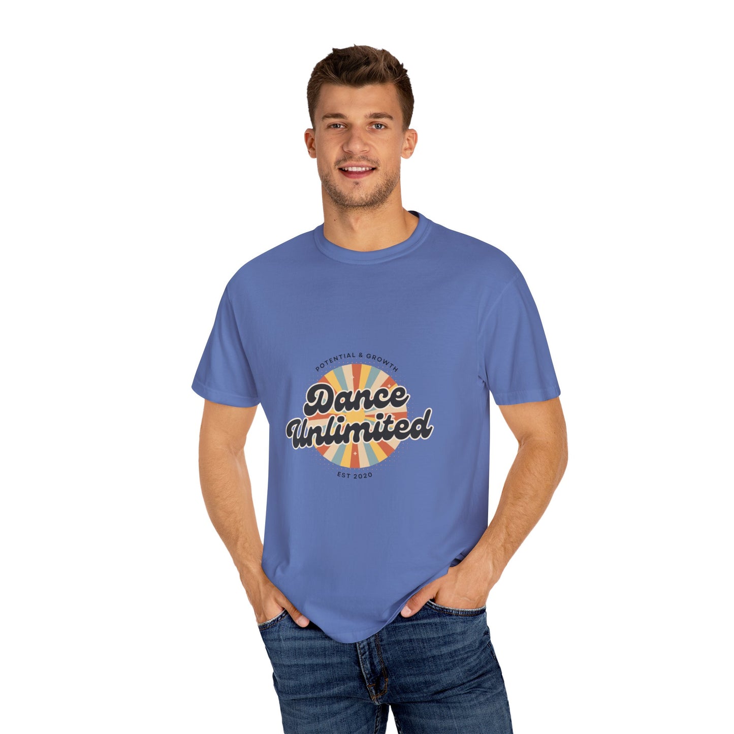 "Dance Unlimited, Potential & Growth" Unisex Garment-Dyed T-Shirt – Retro-Inspired Dance Motivation Graphic Tee – Inspirational Shirt for Dancers"