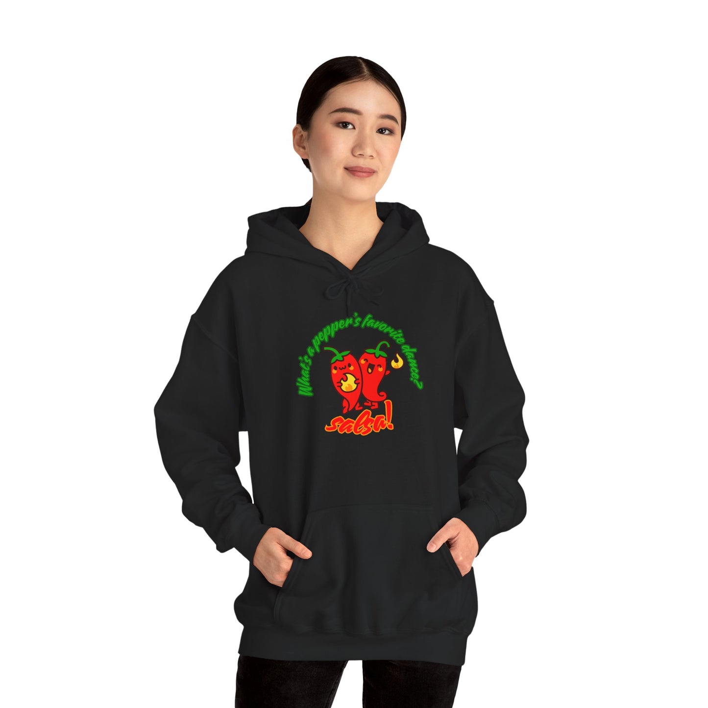 "What’s a Pepper’s Favorite Dance? Salsa!" Unisex Hooded Sweatshirt – Funny Dance Pun Hoodie with Cute Pepper Graphic for Dancers & Foodies
