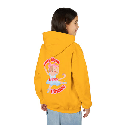 “Every Meow & Then I Dance” Adorable Dancing Cat Graphic | Cute Cat Dance Hoodie for Kids & Young Ballet Enthusiasts - Unisex Youth Hoodie