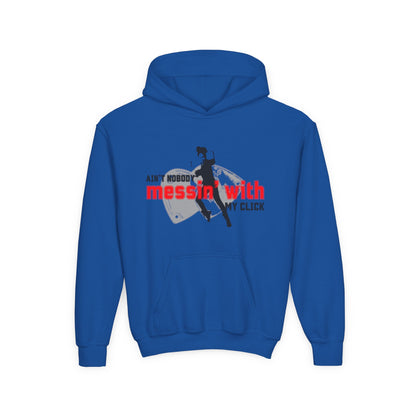 “Ain’t Nobody Messin’ with My Click” Tap Dance Graphic with Tap Shoes & Dancer - Unisex Youth Hoodie – Streetwear Tap Dancing Hoodie for Kids & Young Performers