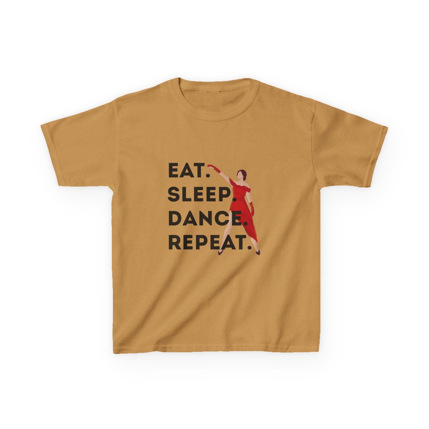 "Eat Sleep Dance Repeat” Youth Short Sleeve Tee – Bold Dancer Graphic Dance Shirt for Kids and Young Performers