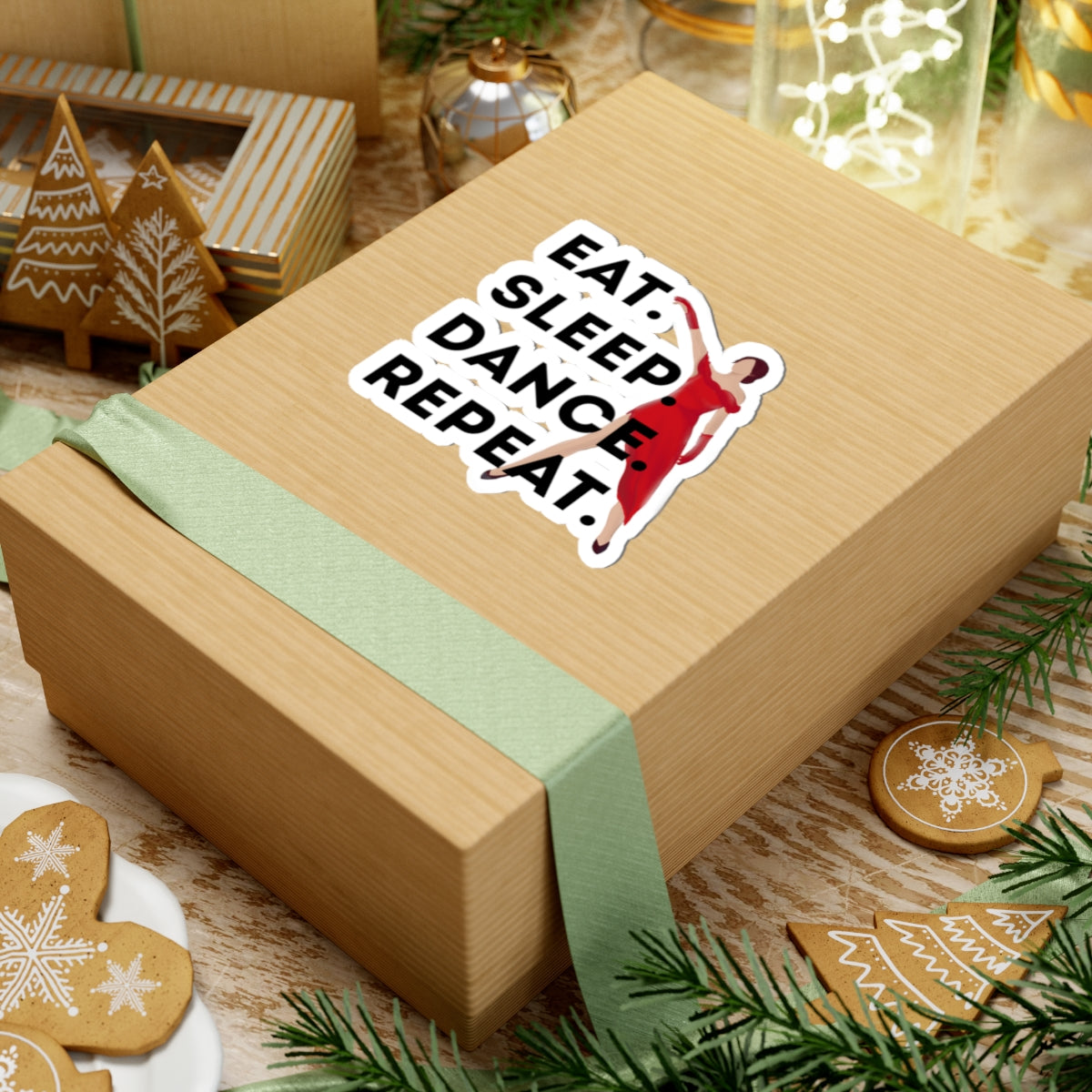 "Eat Sleep Dance Repeat" Kiss-Cut Sticker – Bold Dancer Graphic – Fun Dance-Themed Vinyl Sticker for Laptops, Journals & Water Bottles