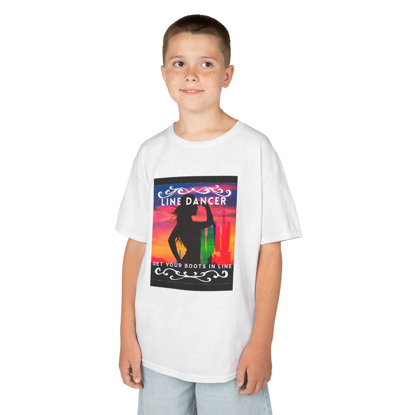 "Line Dancer – Get Your Boots in Line" Youth Short Sleeve Tee – Western-Inspired Country Dance Shirt for Kids