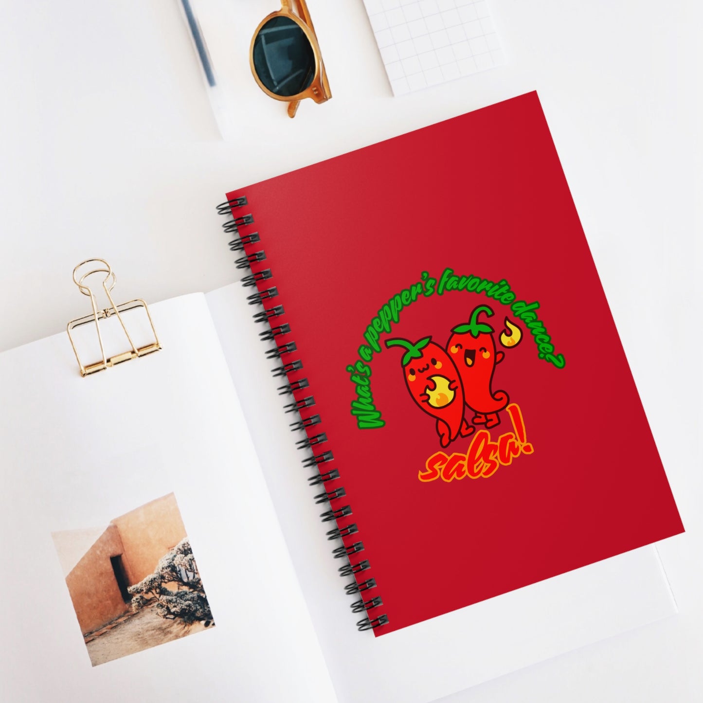 "What Is a Pepper’s Favorite Dance? Salsa!" Spiral Notebook – Funny Dance Pun Journal with Cute Pepper Graphic for Dancers & Foodie Pun Lovers