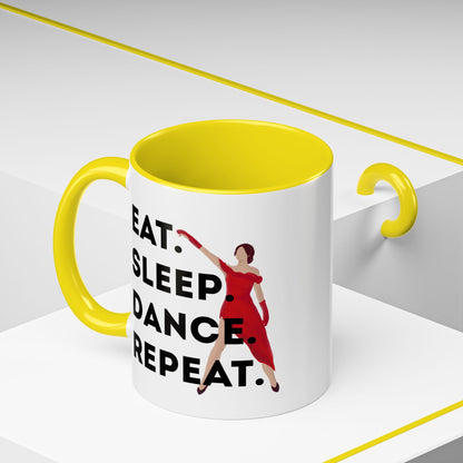 "Eat Sleep Dance Repeat" Accent Coffee Mug – Bold Dancer Graphic Ceramic Mug for Dance Lovers