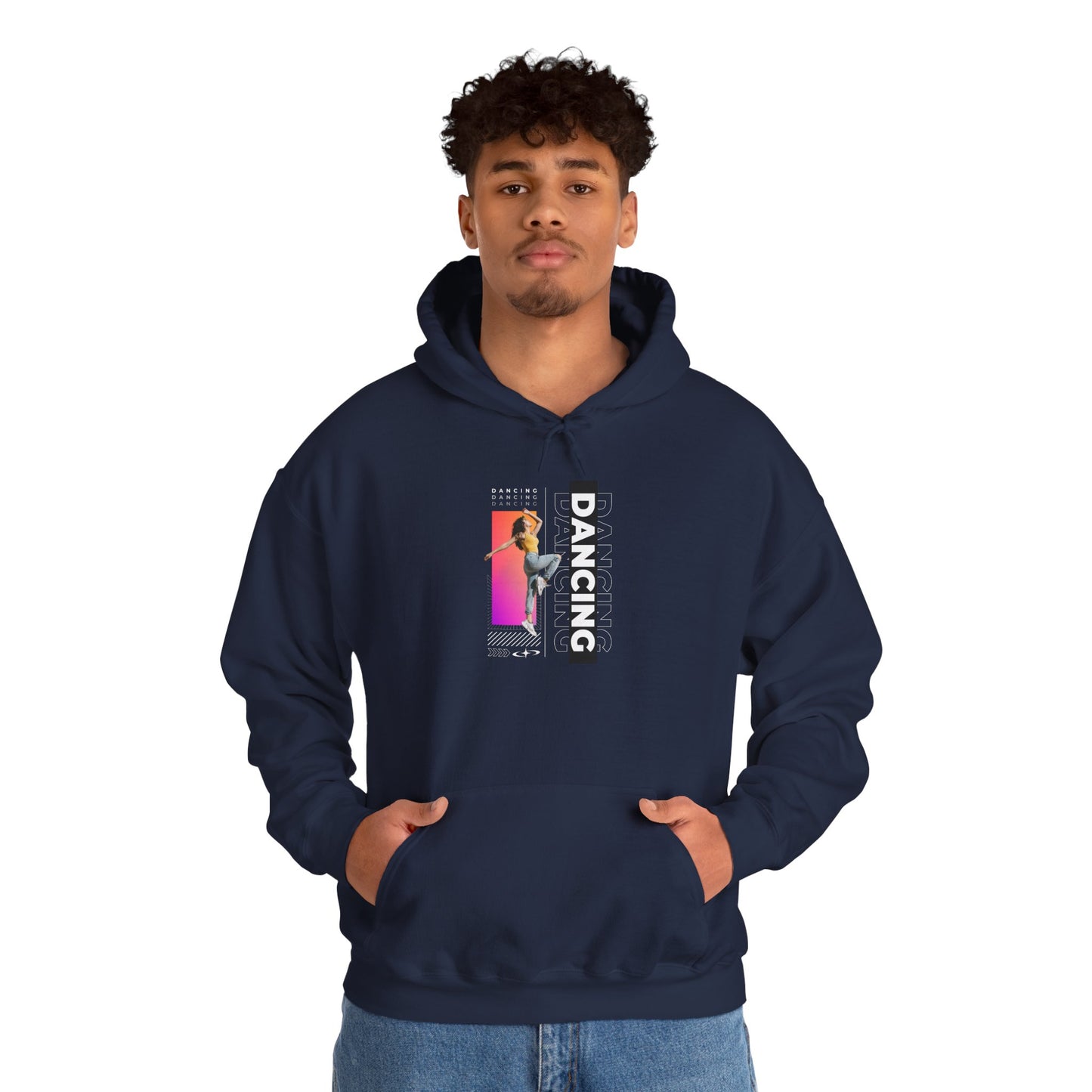 Dancing” Text with Streetwear-Style Female Dancer Graphic - Unisex Heavy Blend™ Hooded Sweatshirt – Cozy Dance Hoodie for Ballet & Hip-Hop Enthusiasts