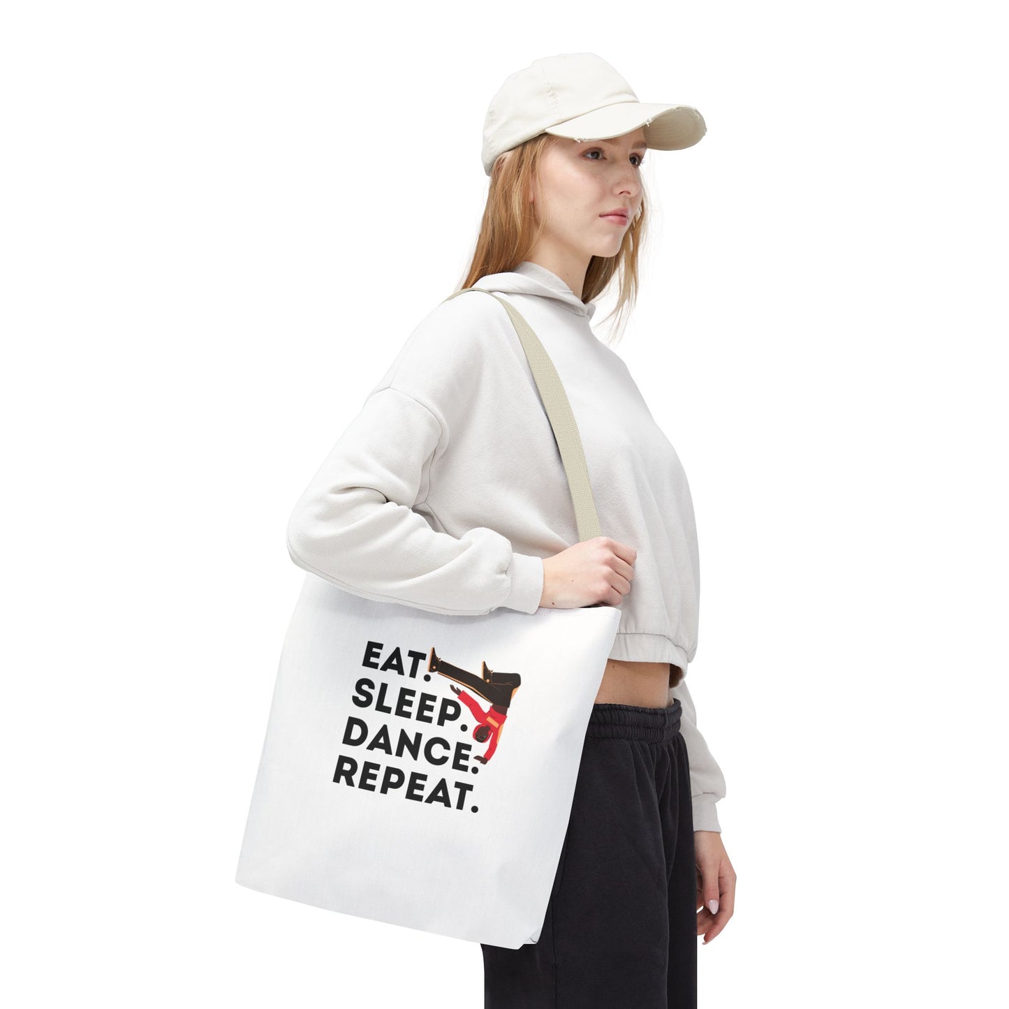 "Eat Sleep Dance Repeat" B-Boy Canvas Tote Bag – Hip-Hop Dancer Graphic Dance Tote for Everyday Use