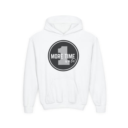 "One More Time Is a Lie" Youth Hooded Sweatshirt – Bold Dance Emblem Graphic Hoodie for Kids and Teens