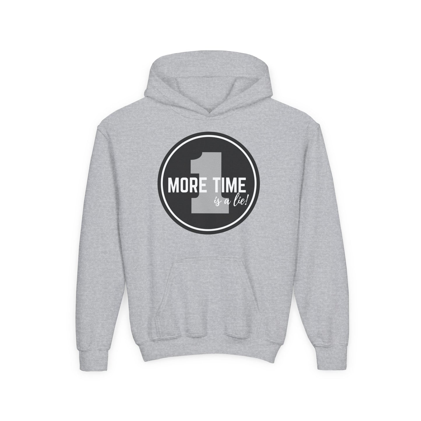 "One More Time Is a Lie" Youth Hooded Sweatshirt – Bold Dance Emblem Graphic Hoodie for Kids and Teens