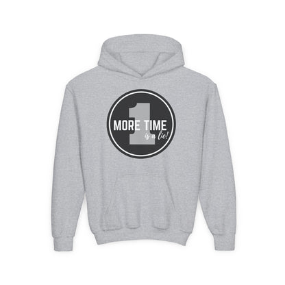 "One More Time Is a Lie" Youth Hooded Sweatshirt – Bold Dance Emblem Graphic Hoodie for Kids and Teens