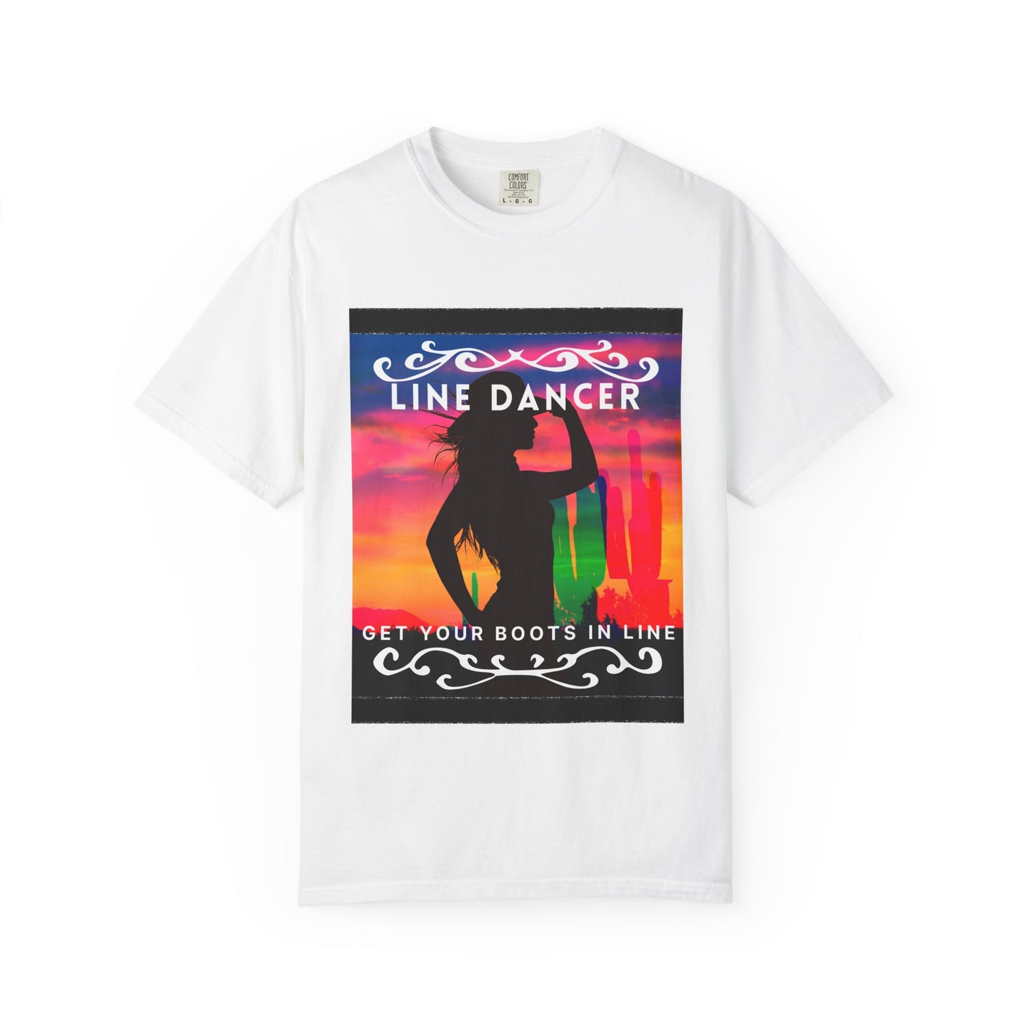 "Line Dancer" Unisex Garment-Dyed T-Shirt – Western Country Dance Graphic Tee – 'Get Your Boots in Line' Cowboy-Inspired Shirt