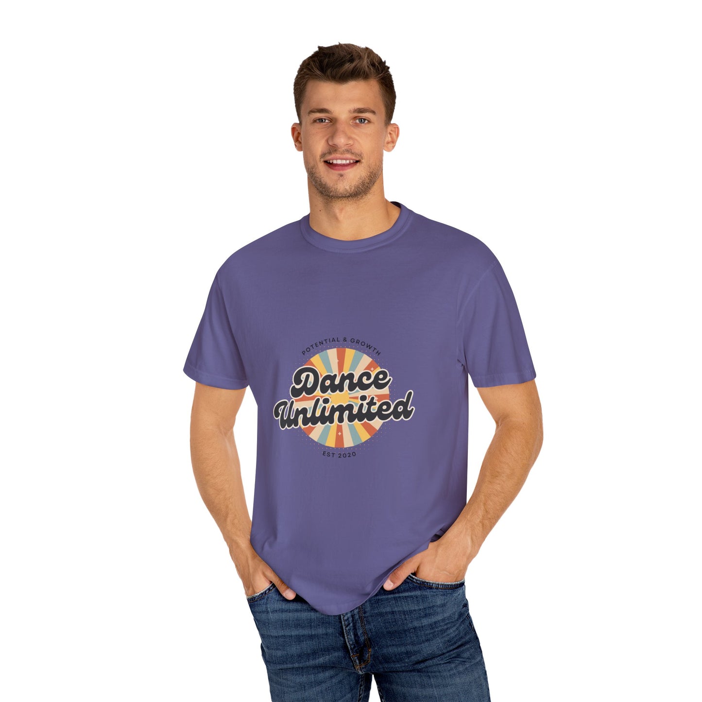 "Dance Unlimited, Potential & Growth" Unisex Garment-Dyed T-Shirt – Retro-Inspired Dance Motivation Graphic Tee – Inspirational Shirt for Dancers"