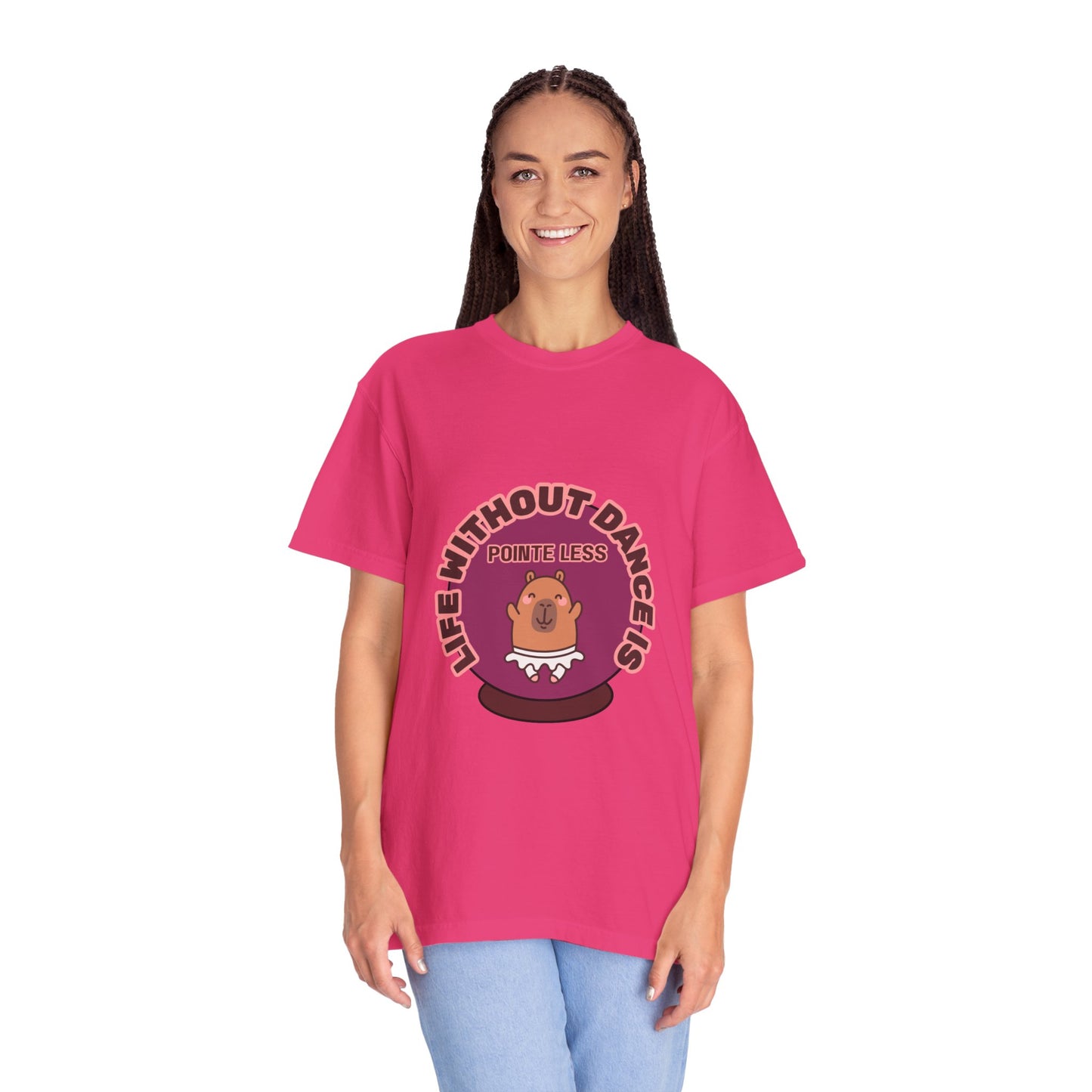 "Life Without Dance is Pointeless" Unisex Garment-Dyed T-Shirt – Cute Dancing Capybara Graphic Tee – Funny Dance Shirt for Animal Lovers & Performers