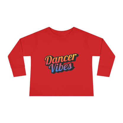 "Dancer Vibes" Toddler Dance T-Shirt – Colorful Text Graphic Long Sleeve Tee for Kids