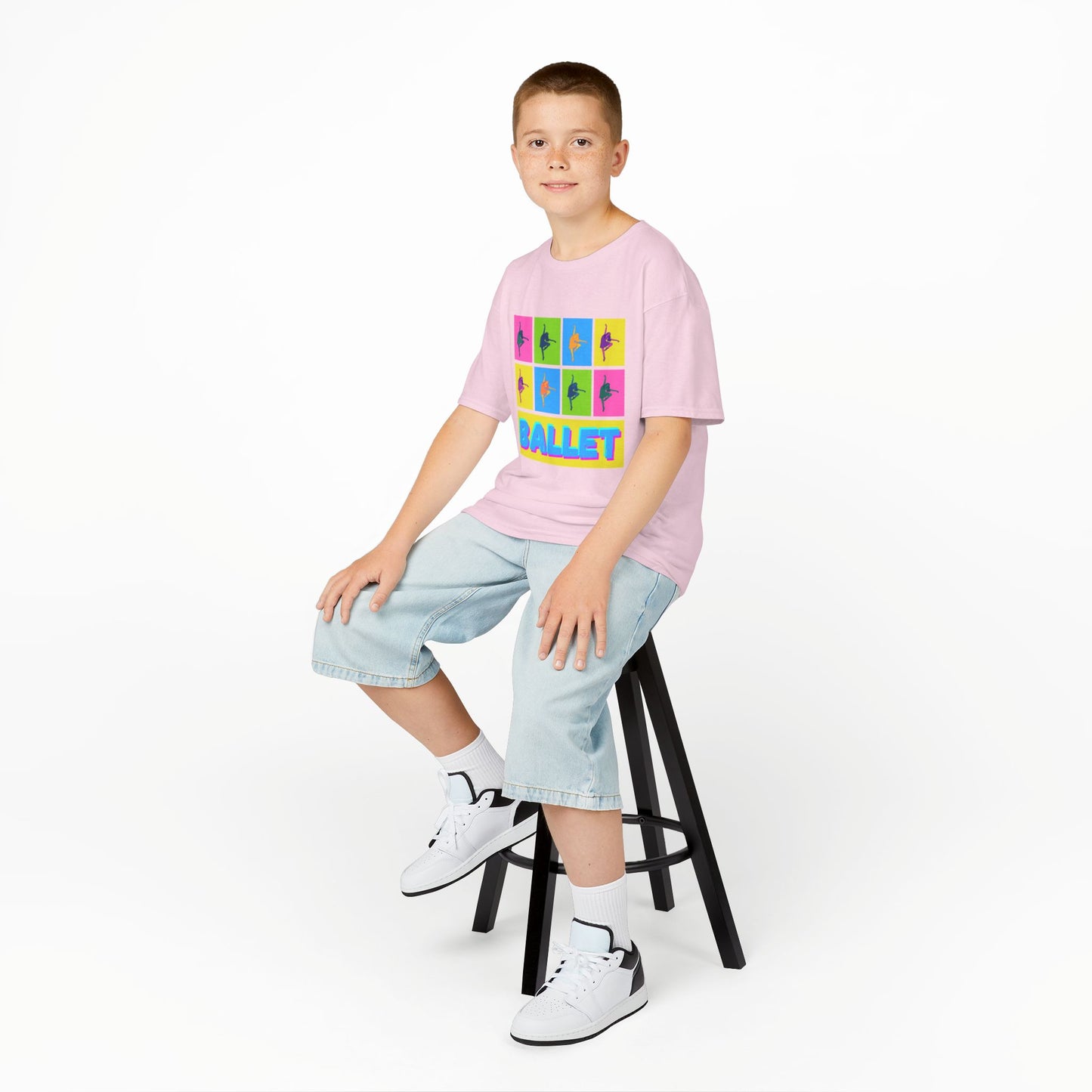 "Ballet" Youth Short Sleeve T-Shirt – Pop Art Inspired Design with Ballet Dancer Graphics – Dance Apparel for Kids
