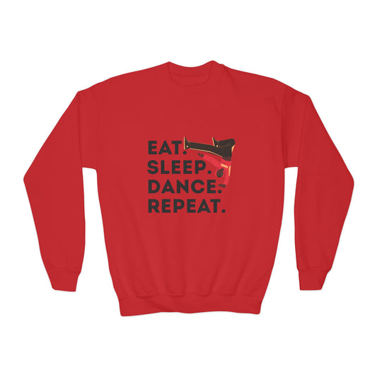 "Eat Sleep Dance Repeat" – Bold B-Boy Graphic Youth Crewneck Sweatshirt | Hip Hop Dance Kids Pullover