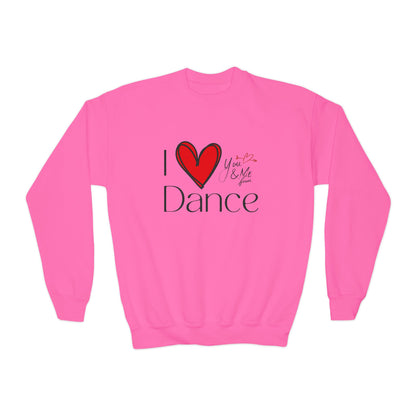 "I Love Dance" Youth Crewneck Sweatshirt – Hand-Drawn Heart & Note Graphic Dance Lover Pullover