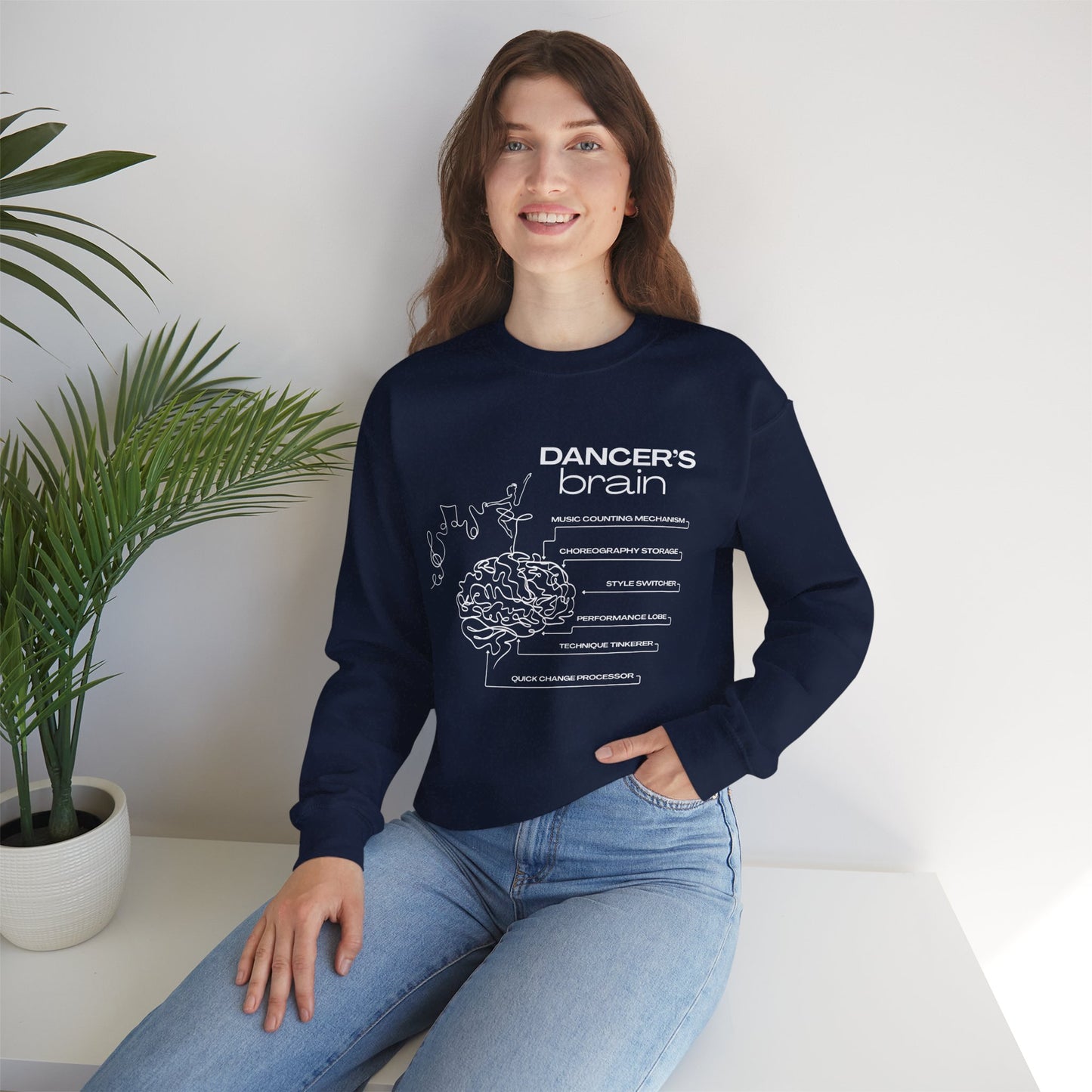“Dancer’s Brain” Funny Dance Anatomy Sweatshirt – Unisex Heavy Blend Crewneck with Optional Name or Studio Personalization