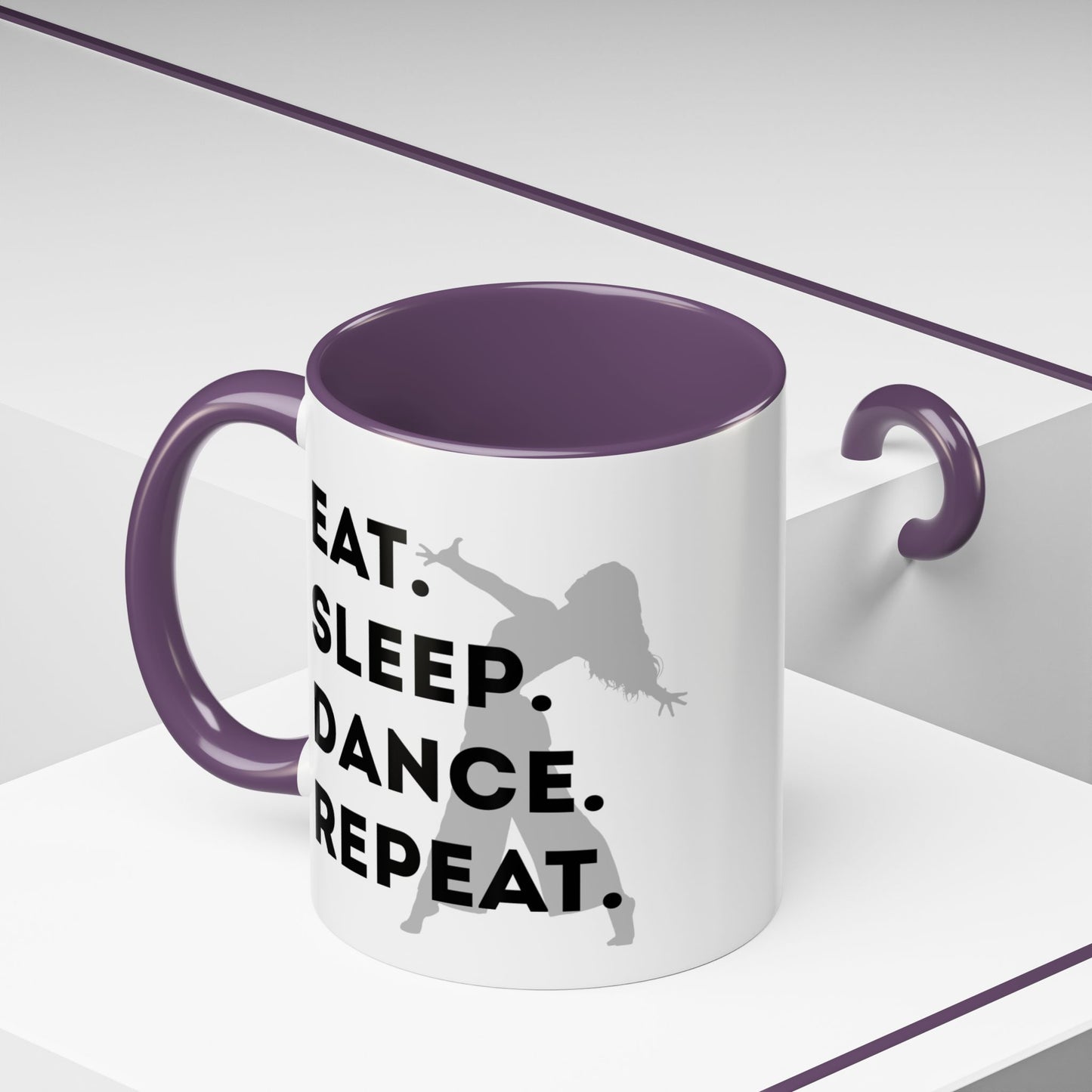 "Eat Sleep Dance Repeat" Accent Coffee Mug – Gray Dancer Graphic Ceramic Mug for Dance Lovers