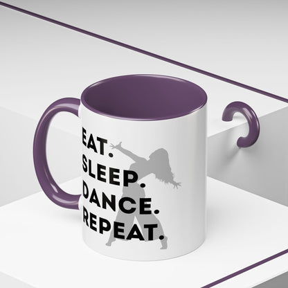 "Eat Sleep Dance Repeat" Accent Coffee Mug – Gray Dancer Graphic Ceramic Mug for Dance Lovers