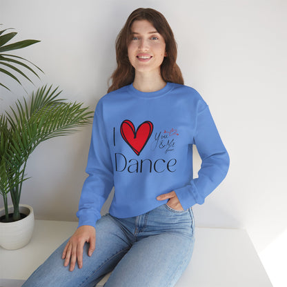 "I Love Dance" Unisex Crewneck Sweatshirt – Hand-Drawn Heart & Note Graphic Dance Lover Pullover