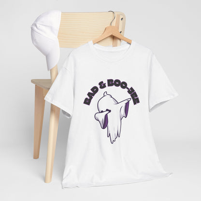 “Bad & Boo-jee” Funny Halloween Dance T-Shirt with Cute Ghost Dab Graphic - Unisex Heavy Cotton Tee
