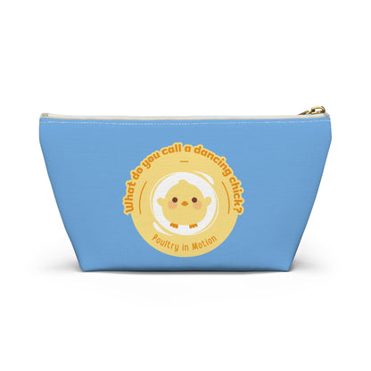 "What do you call a dancing chick? Poultry in Motion." Makeup Bag – Funny Dancing Chick Pun with Cute Chicken Graphic – Dance-Themed Zipper Pouch for Cosmetics, Accessories & Gifts