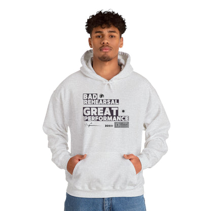 "Bad Rehearsal, Great Performance" Dance Hoodie – Unisex Heavy Blend™ Hooded Sweatshirt with Streetwear-Inspired Graphic for Performers