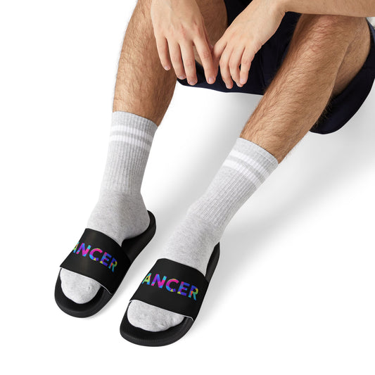 MEN'S SIZES - “Dancer” Colorful Text – Dance-Inspired Custom Slides with Removable Straps | Men’s Sandal Slides