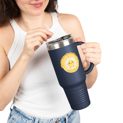 "Poultry in Motion" 40oz Insulated Travel Mug – Cute Dancing Chick Graphic | Funny Dance-Themed Stainless Steel Tumbler for On-the-Go Sipping