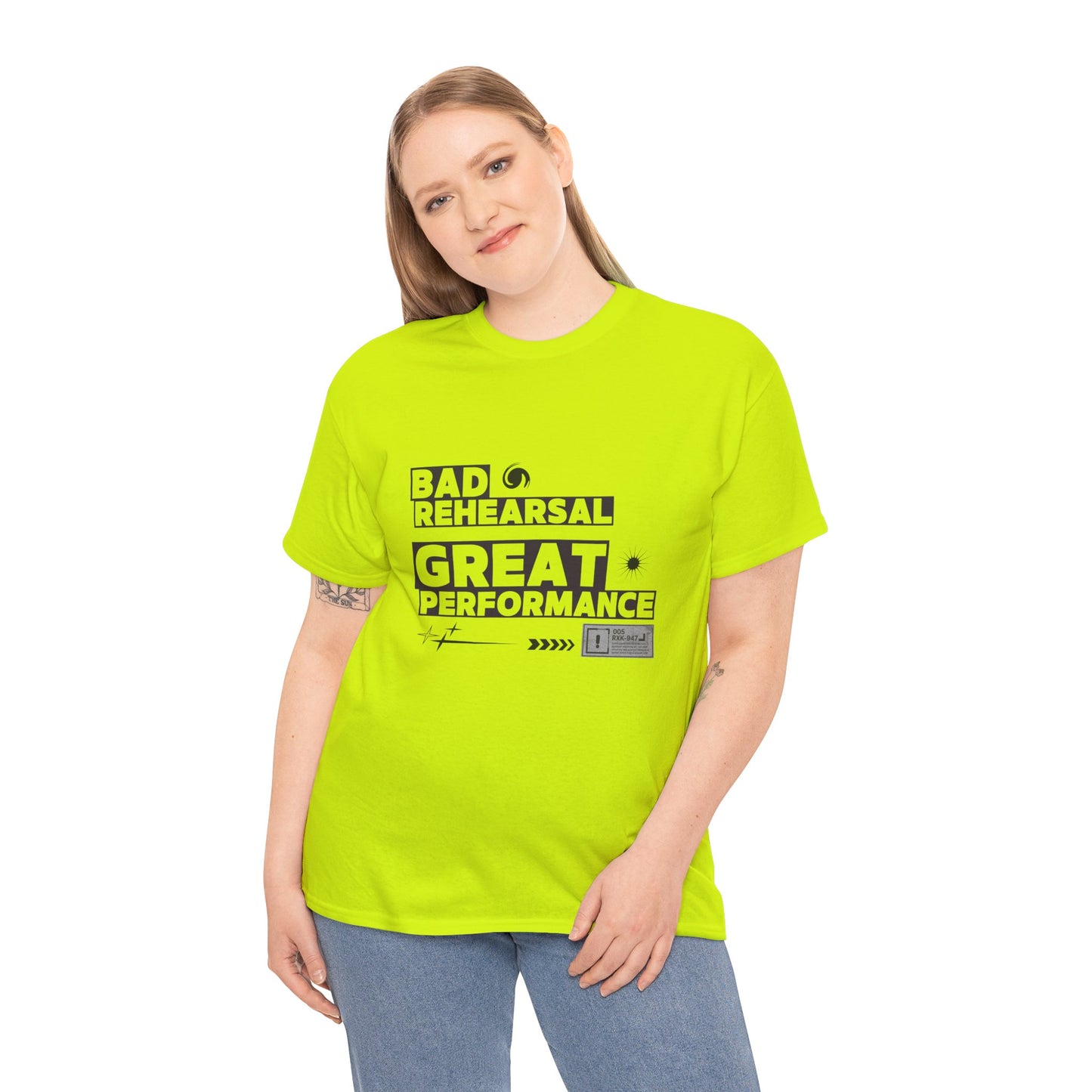 "Bad Rehearsal, Great Performance" Dance Quote Tee – Unisex Heavy Cotton T-Shirt with Streetwear-Inspired Graphic for Dancers