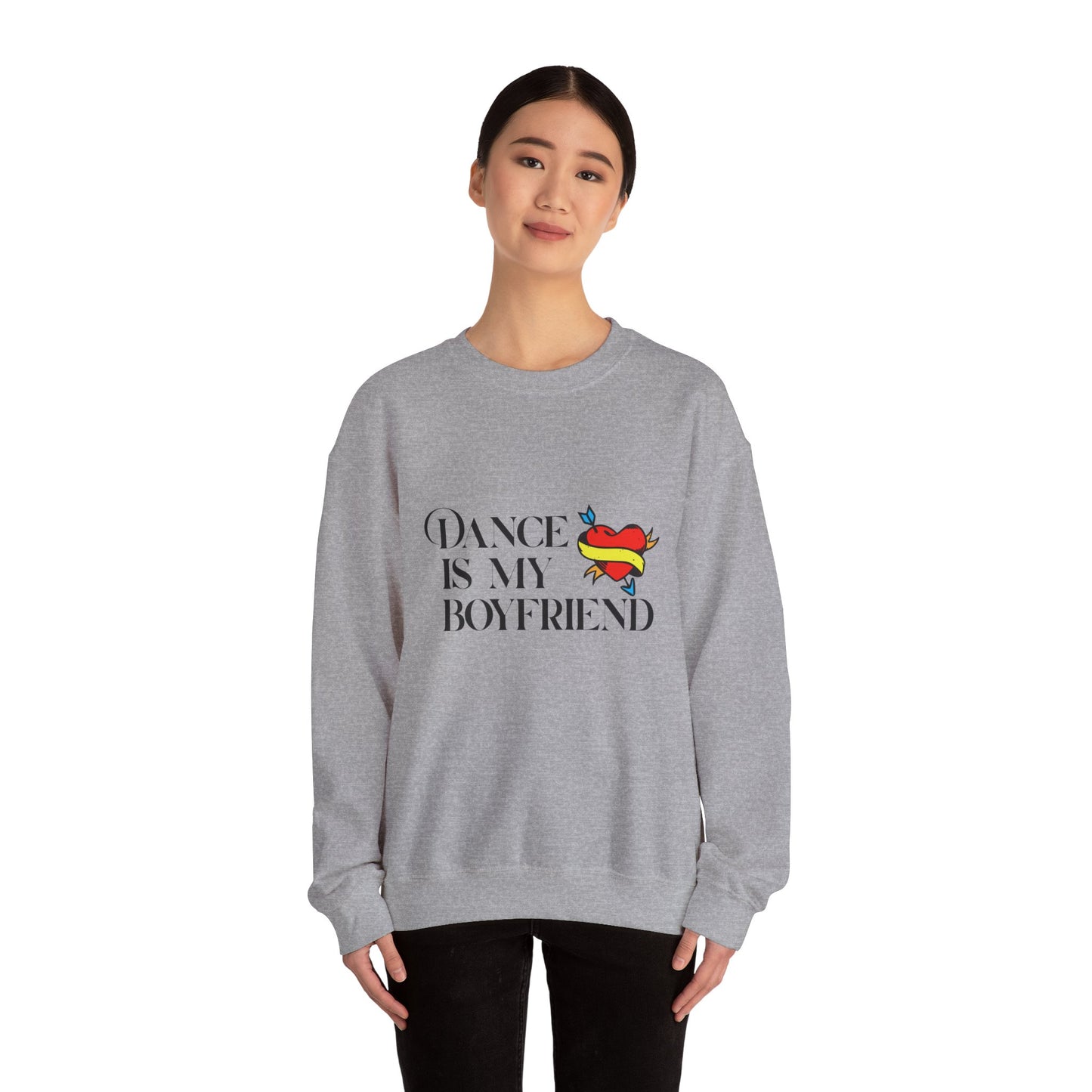 Dance Is My Boyfriend Unisex Crewneck Sweatshirt – Cute Heart Tattoo Graphic Dance Lover Pullover