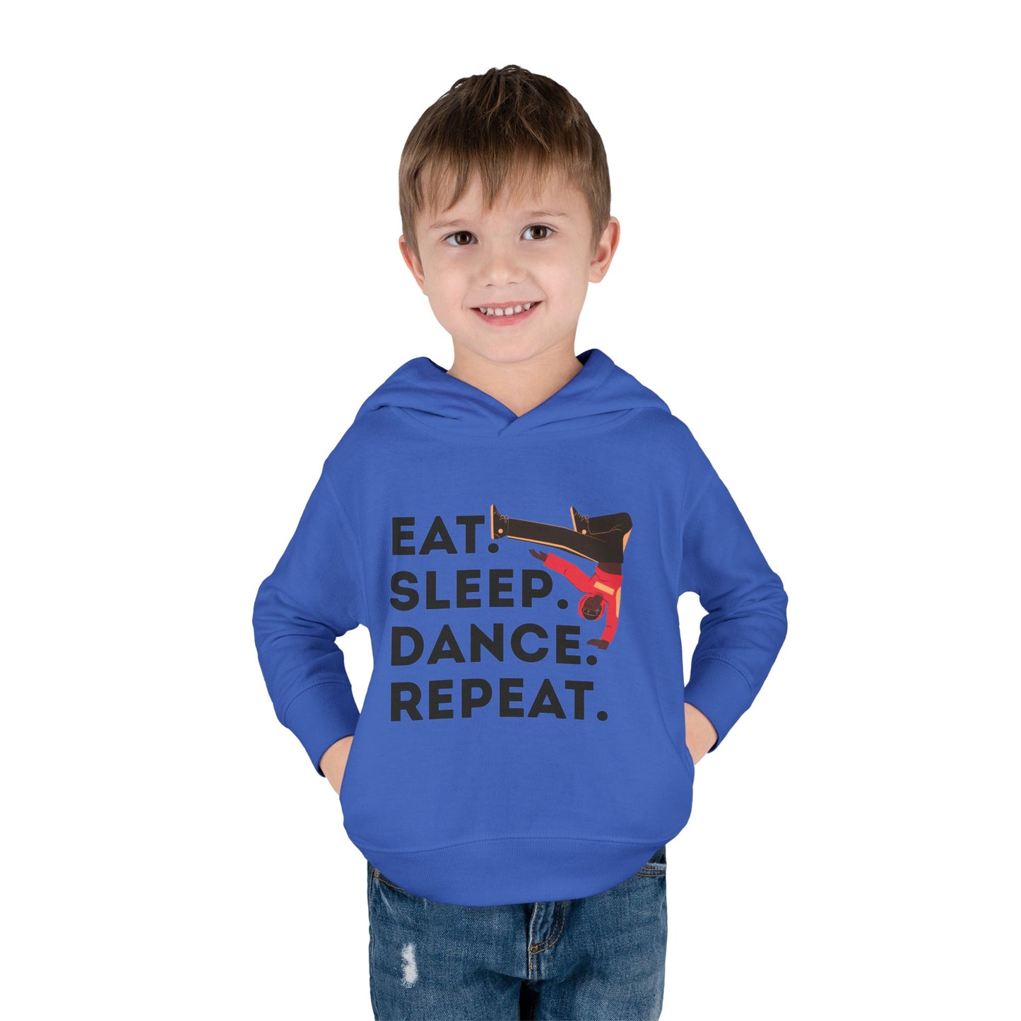 "Eat Sleep Dance Repeat" Toddler Pullover Hoodie – Bold B-Boy Dance Graphic Fleece Sweatshirt for Kids
