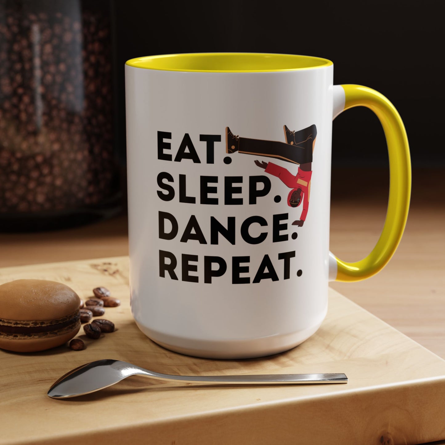 "Eat Sleep Dance Repeat" Accent Coffee Mug – Bold B-Boy Graphic Ceramic Mug for Hip Hop Dancers