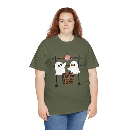 “At the Barre for the Boos” Dance Halloween T-Shirt with Cute Ghost Ballet Graphics - Unisex Heavy Cotton Tee