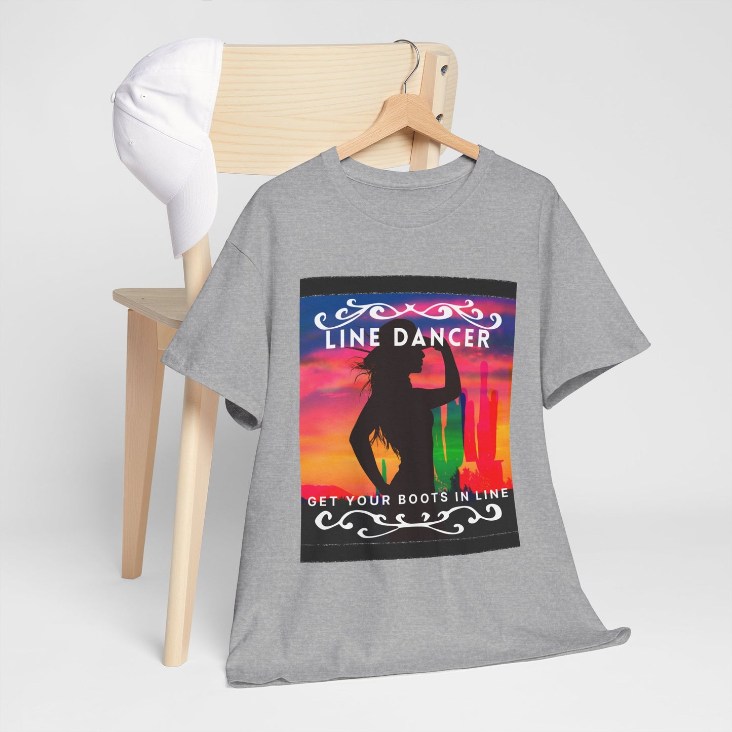 "Line Dancer" Unisex Heavy Cotton T-Shirt – Western Country Dance Graphic Tee – 'Get Your Boots in Line' Cowboy-Inspired Shirt