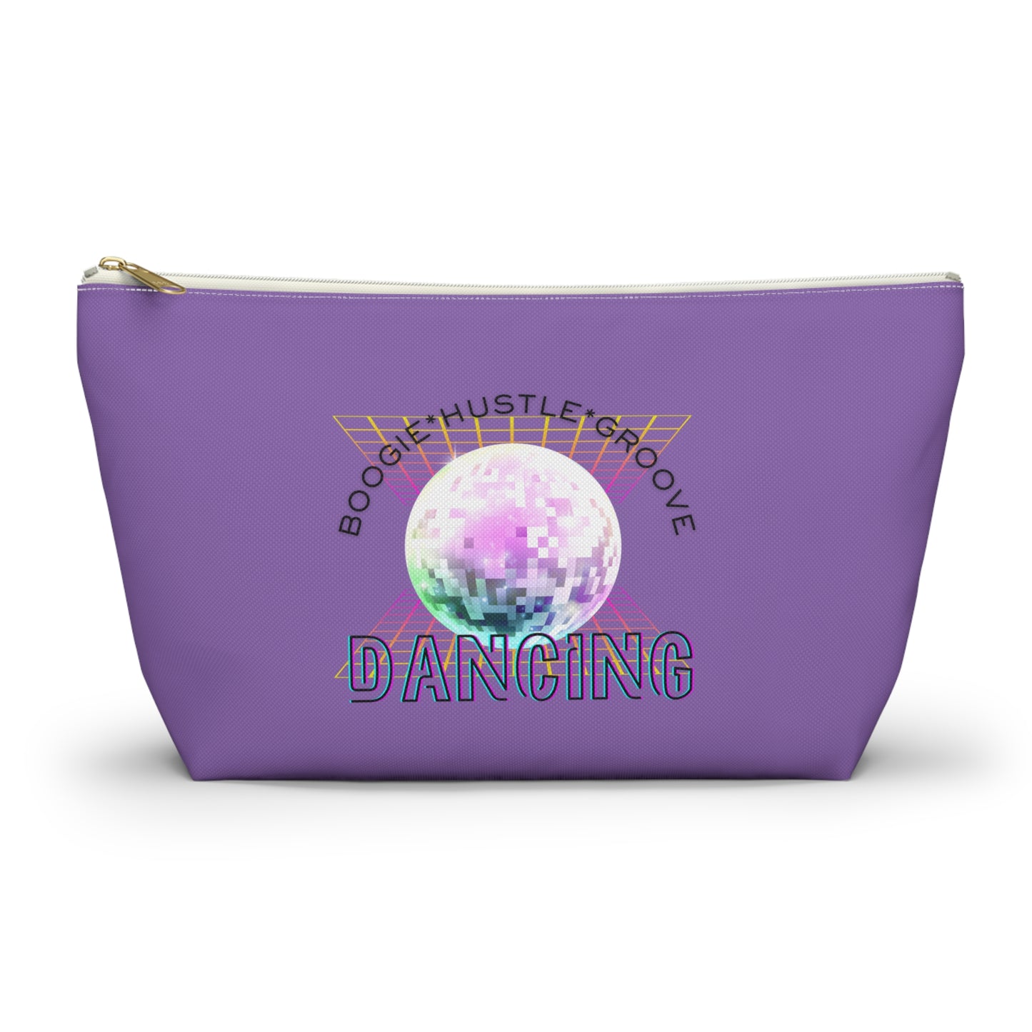 "Boogie, Hustle, Groove - Dancing" Retro Dance-Inspired Makeup Bag | Funky Bold Accessory Pouch for Dancers