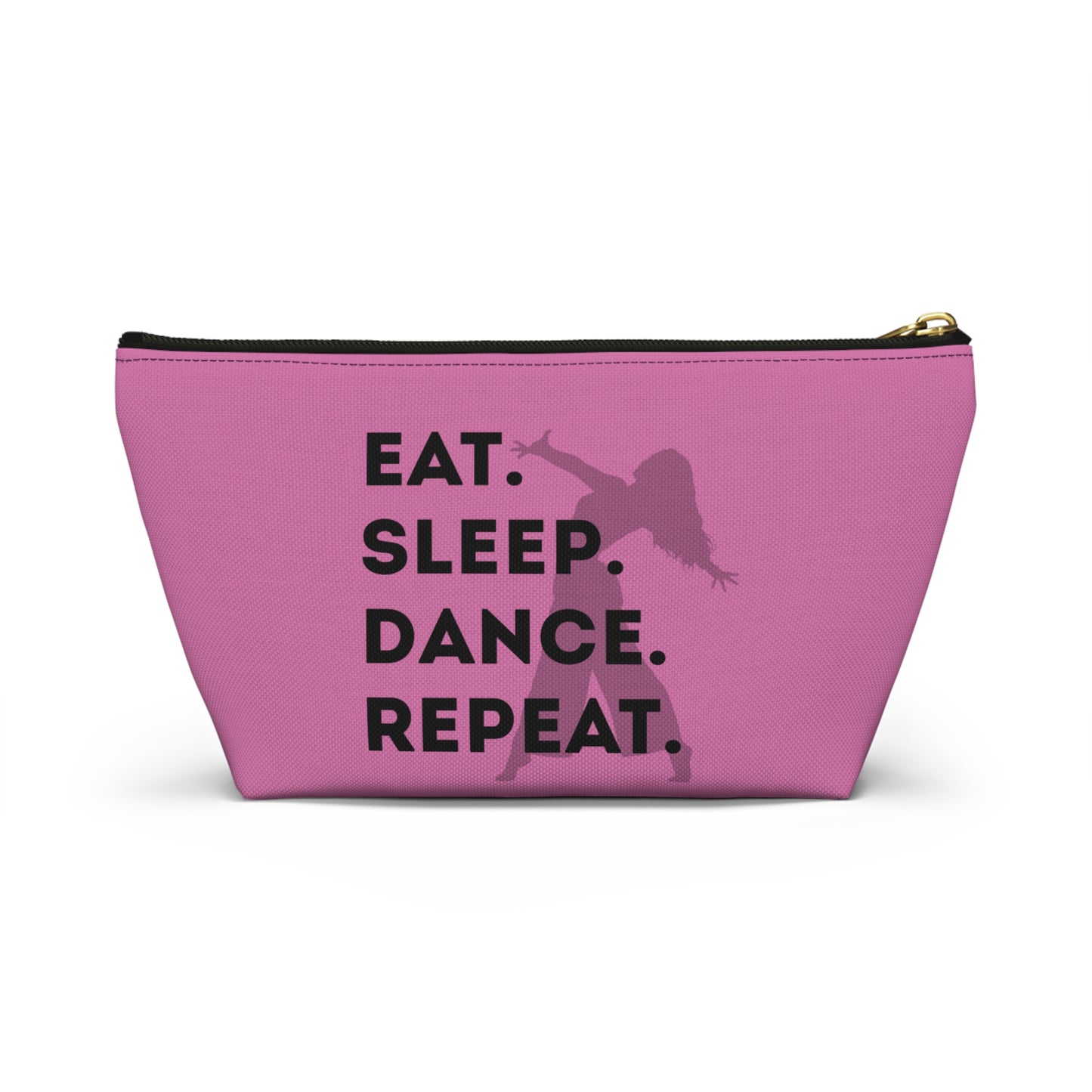 “Eat Sleep Dance Repeat” Makeup Bag – Bold Dancer Graphic – Dance-Themed Zipper Pouch for Cosmetics, Accessories & Travel Essentials