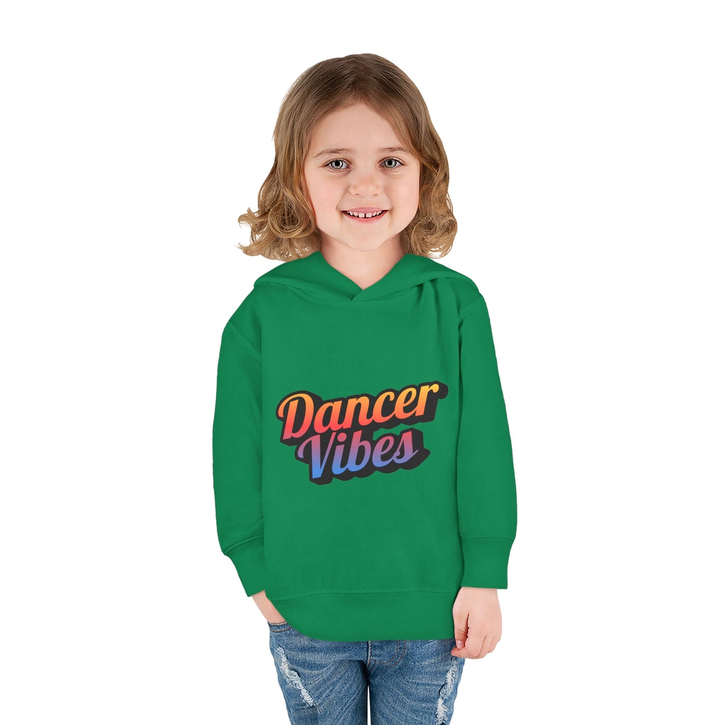 "Dancer Vibes" Toddler Pullover Hoodie – Colorful Dance-Themed Text Graphic Fleece Sweatshirt for Kids