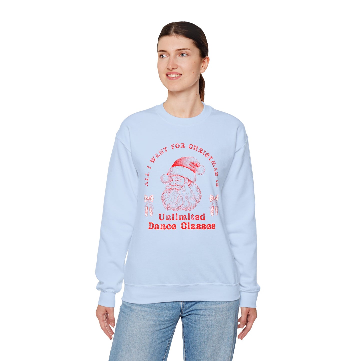 “All I Want for Christmas Is Unlimited Dance Classes” ADULT SWEATSHIRT Unisex Heavy Blend Crewneck with Vintage Santa – Festive Holiday Dance Sweatshirt for Dancers & Studios