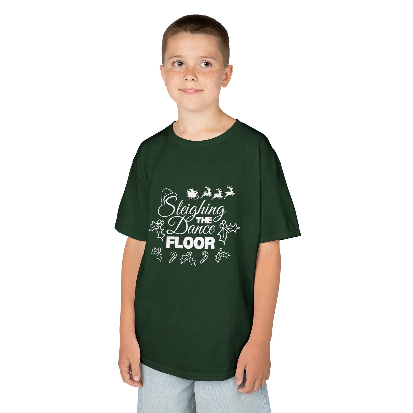 “Sleighing the Dance Floor” YOUTH TEE Short Sleeve with Santa’s Sleigh and Reindeer – Festive Christmas Dance Shirt for Kids and Young Dancers