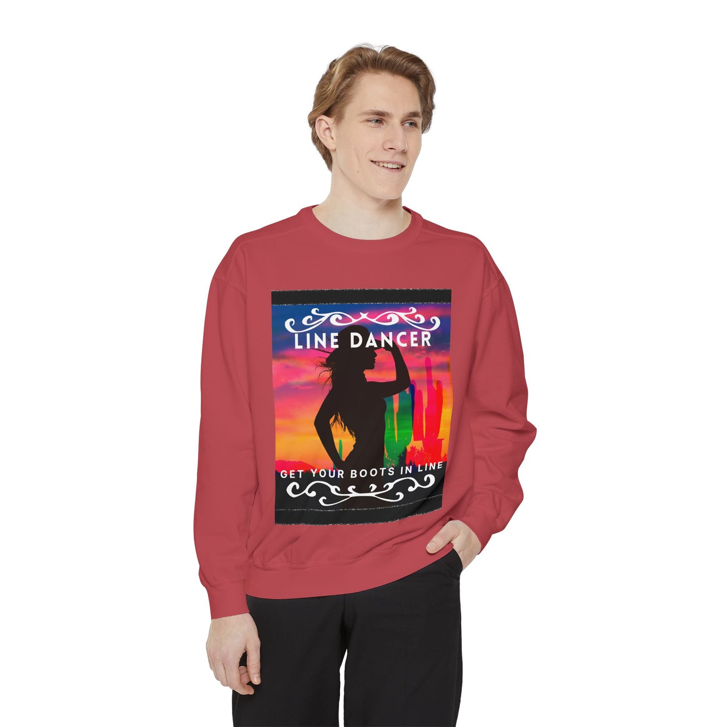 "Line Dancer, Get Your Boots in Line" Unisex Lightweight Crewneck Sweatshirt – Western Dance Graphic Pullover for Country Music & Boot Scootin’ Fans